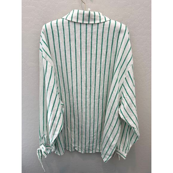 SCOOP | Green White Striped Button Down Blouse Linen Blend Top NWT | XXL 20 - Picture 4 of 8
